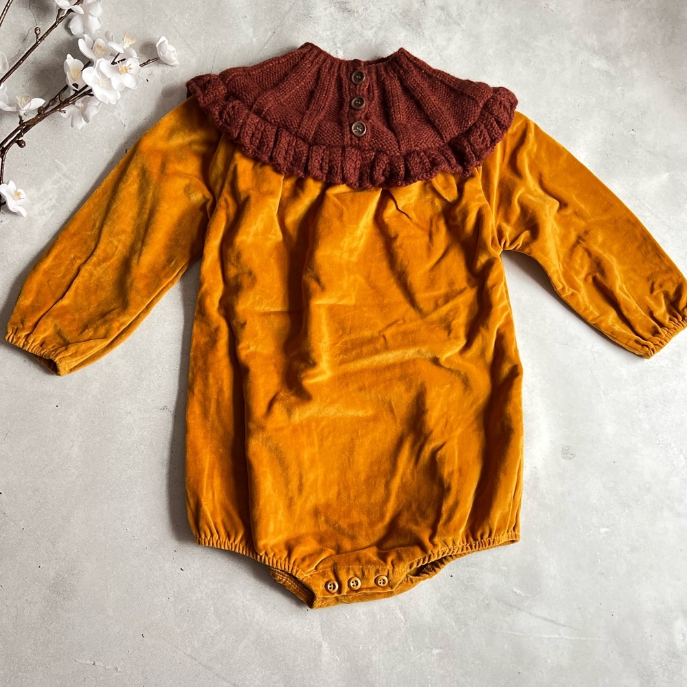 Toddler girl romper NEW Velvet / knitted top orange brown